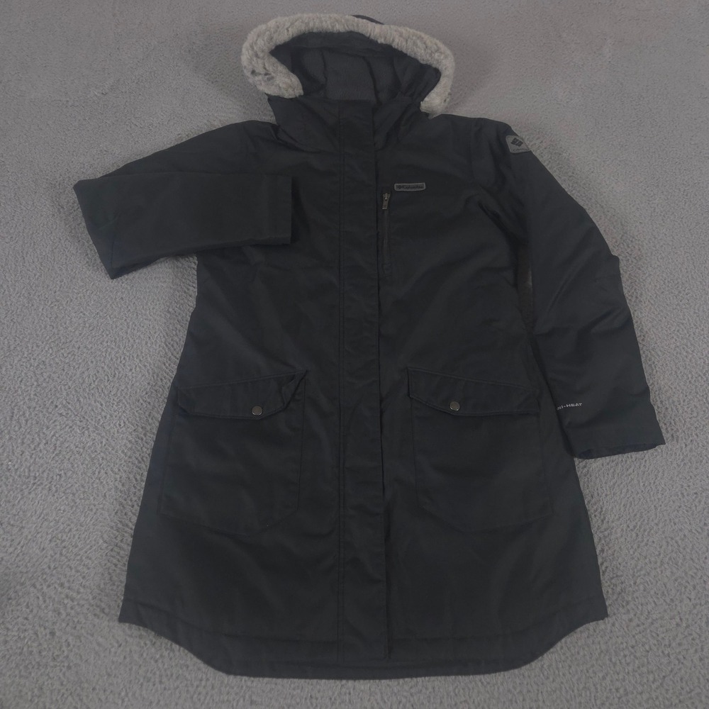 Columbia Jacket Womens Large Black Suttle Mountain Faux Fur Hood Omni-Heat Parka